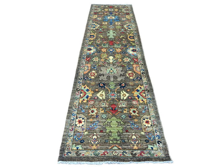 3'2" x 11'8" New Hand Knotted Brown Wool Runner Oriental Rug - MOA10289817