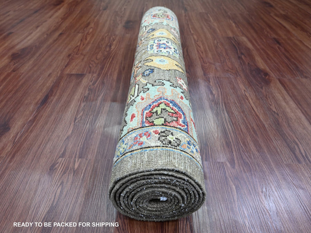 3'2" x 11'8" New Hand Knotted Brown Wool Runner Oriental Rug - MOA10289817