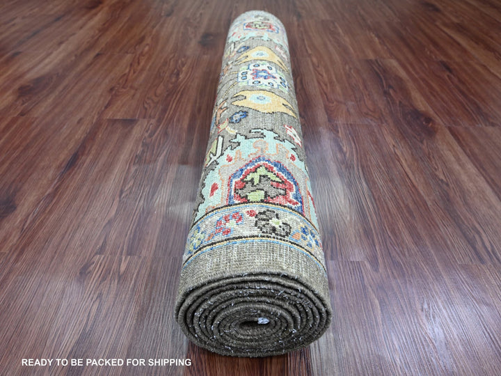 3'2" x 11'8" New Hand Knotted Brown Wool Runner Oriental Rug - MOA10289817