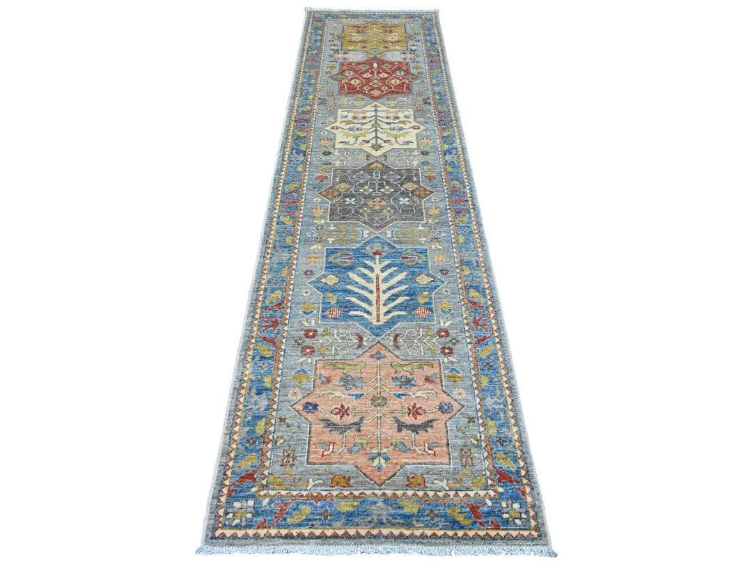 2'8" x 10'2" New Hand Knotted Grey Wool Runner Oriental Rug - MOA10289819