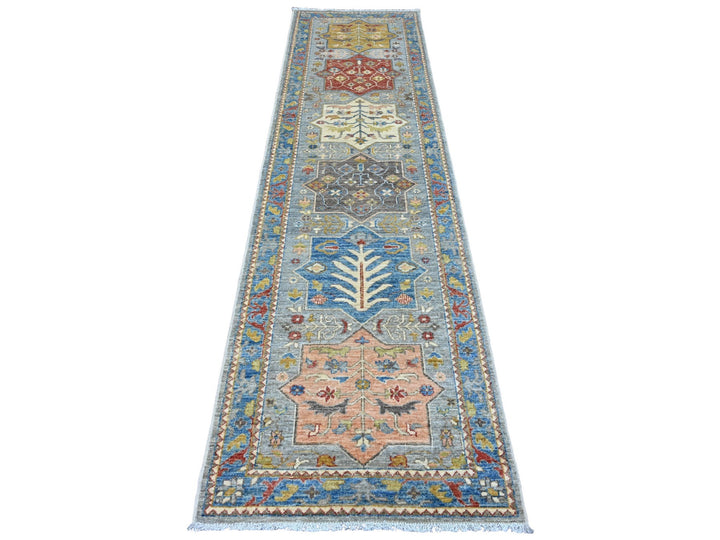 2'8" x 10'2" New Hand Knotted Grey Wool Runner Oriental Rug - MOA10289819