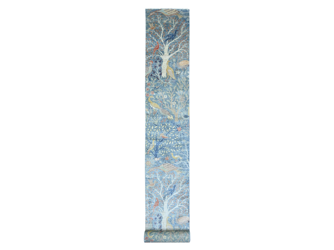 2'6" x 25'7" New Hand Knotted Blue Wool Runner Oriental Rug - MOA10289823