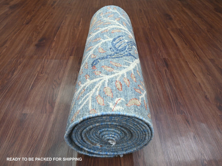 2'6" x 25'7" New Hand Knotted Blue Wool Runner Oriental Rug - MOA10289823