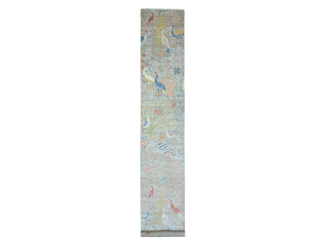 2'6" x 16'0" New Hand Knotted Grey Wool Runner Oriental Rug - MOA10289824