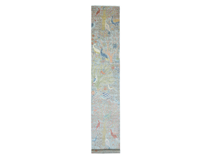 2'6" x 16'0" New Hand Knotted Grey Wool Runner Oriental Rug - MOA10289824