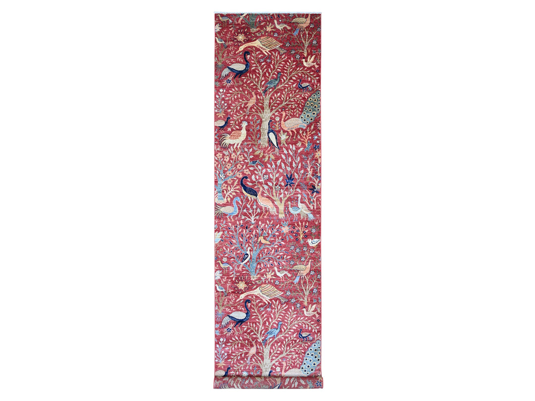 3'10" x 16'2" New Hand Knotted Red Wool Runner Oriental Rug - MOA10289825