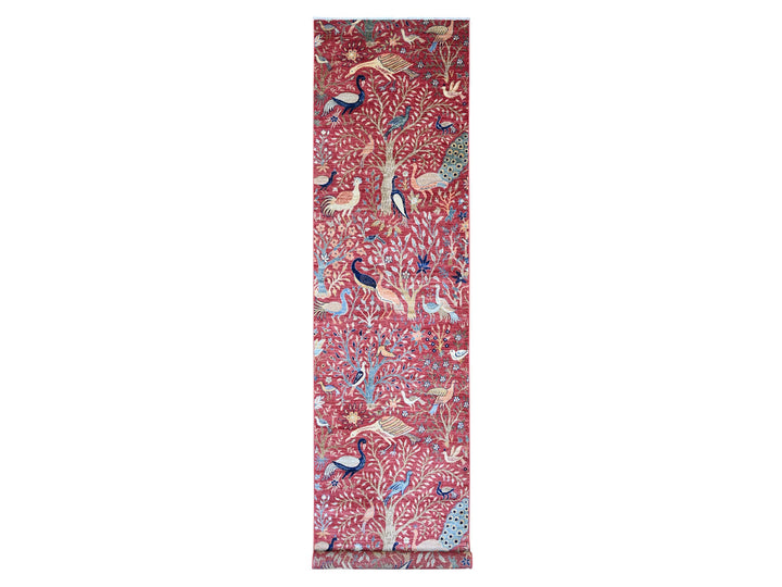3'10" x 16'2" New Hand Knotted Red Wool Runner Oriental Rug - MOA10289825