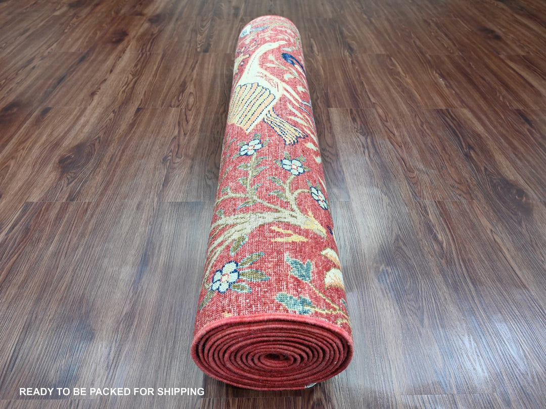 3'10" x 16'2" New Hand Knotted Red Wool Runner Oriental Rug - MOA10289825