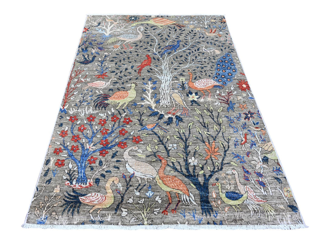 4'11" x 6'10" New Hand Knotted Grey Wool Rectangle Oriental Rug - MOA10289829