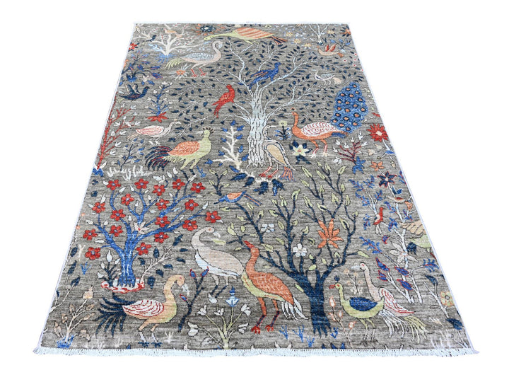4'11" x 6'10" New Hand Knotted Grey Wool Rectangle Oriental Rug - MOA10289829