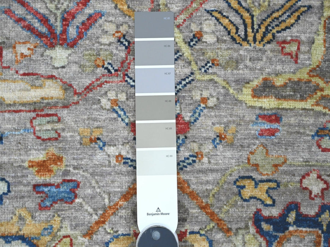 2'11" x 10'10" New Hand Knotted Grey Wool Runner Oriental Rug - MOA10289830
