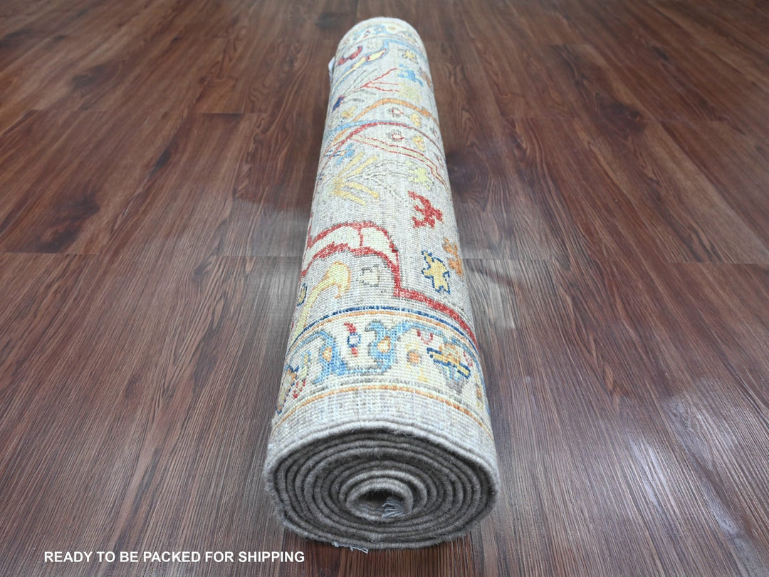 2'11" x 10'10" New Hand Knotted Grey Wool Runner Oriental Rug - MOA10289830