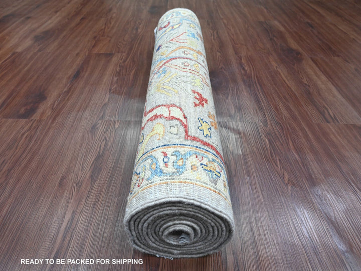 2'11" x 10'10" New Hand Knotted Grey Wool Runner Oriental Rug - MOA10289830