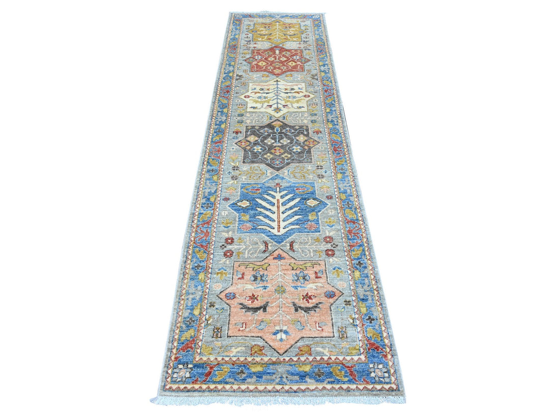 2'7" x 10'2" New Hand Knotted Grey Wool Runner Oriental Rug - MOA10289831