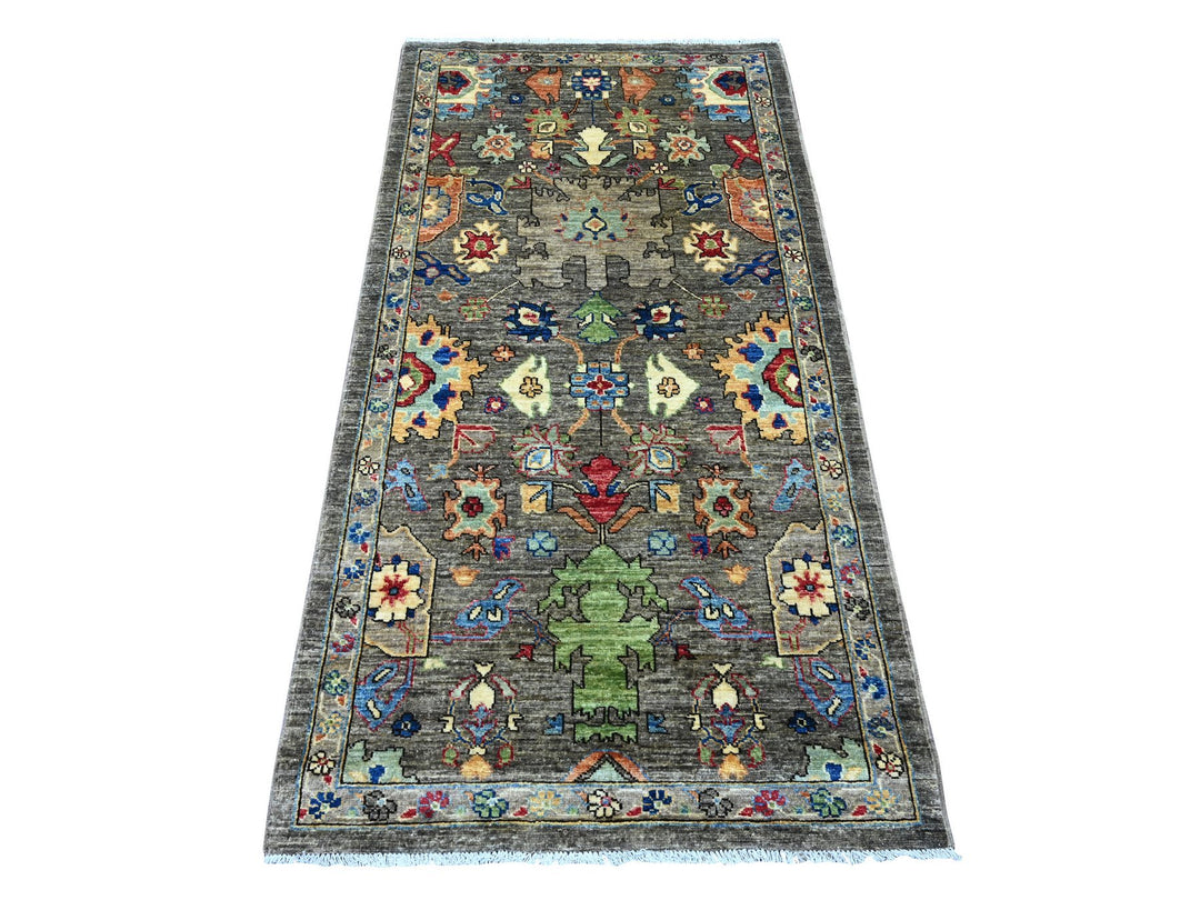 3'1" x 6'0" New Hand Knotted Grey Wool Runner Oriental Rug - MOA10289834
