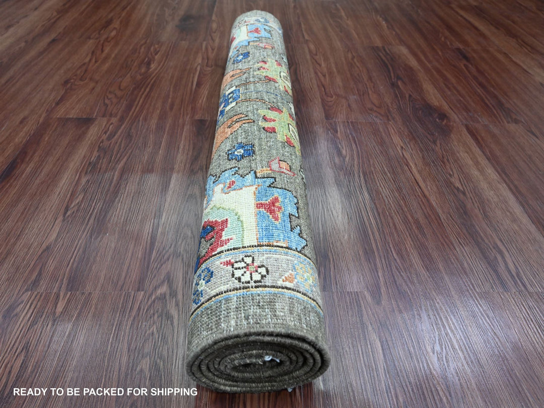 3'1" x 6'0" New Hand Knotted Grey Wool Runner Oriental Rug - MOA10289834