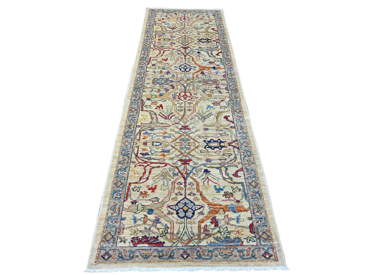 3'1" x 9'11" New Hand Knotted Ivory Wool Runner Oriental Rug - MOA10289835