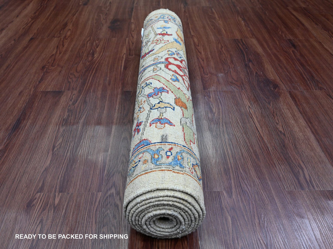 3'1" x 9'11" New Hand Knotted Ivory Wool Runner Oriental Rug - MOA10289835