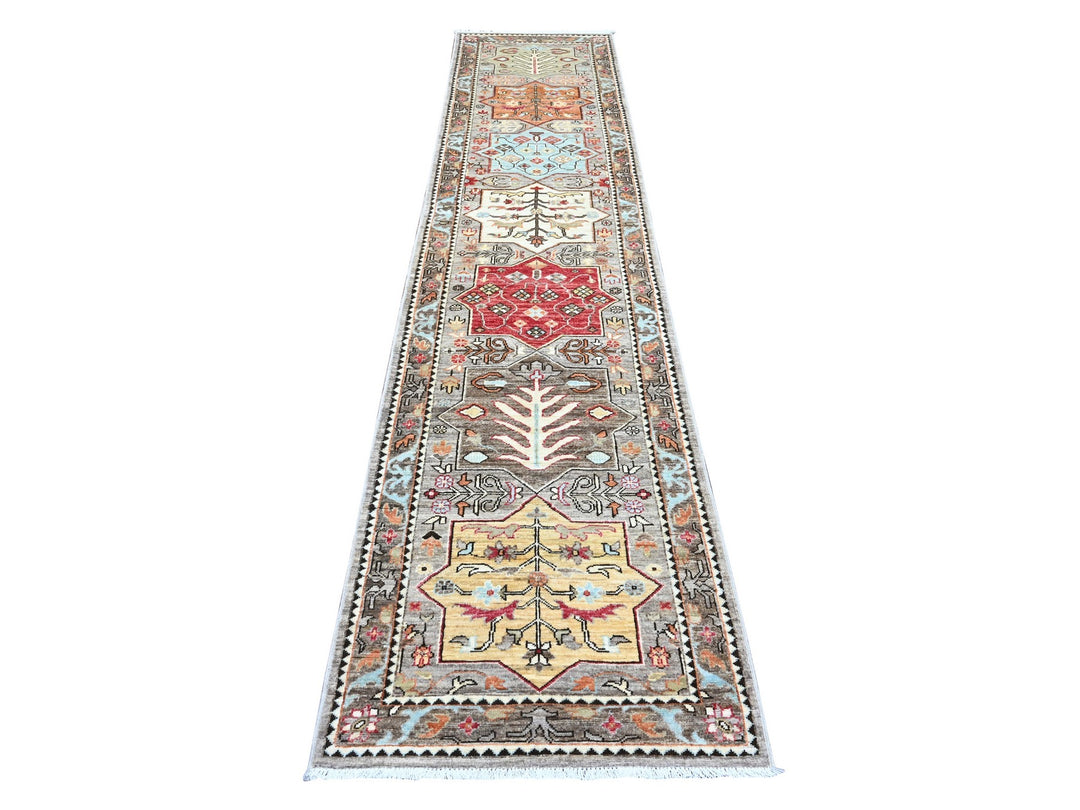 2'6" x 11'5" New Hand Knotted Grey Wool Runner Oriental Rug - MOA10289836