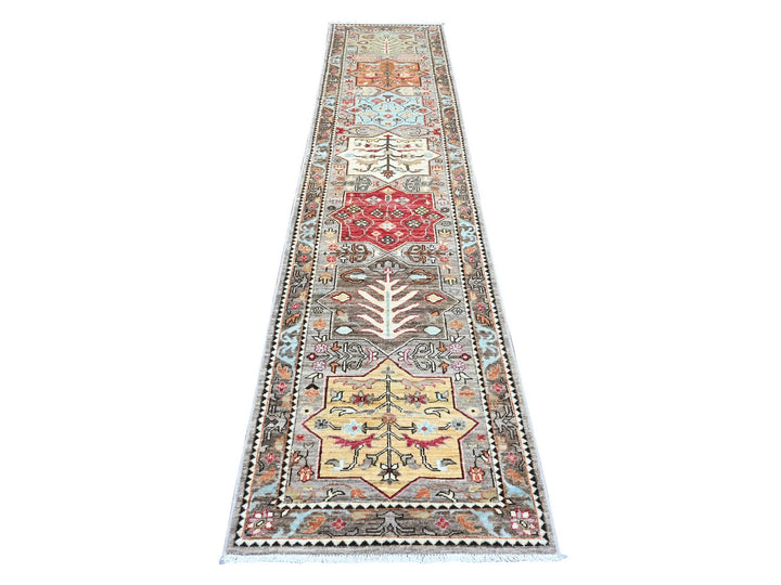 2'6" x 11'5" New Hand Knotted Grey Wool Runner Oriental Rug - MOA10289836
