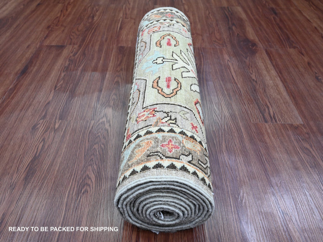 2'6" x 11'5" New Hand Knotted Grey Wool Runner Oriental Rug - MOA10289836