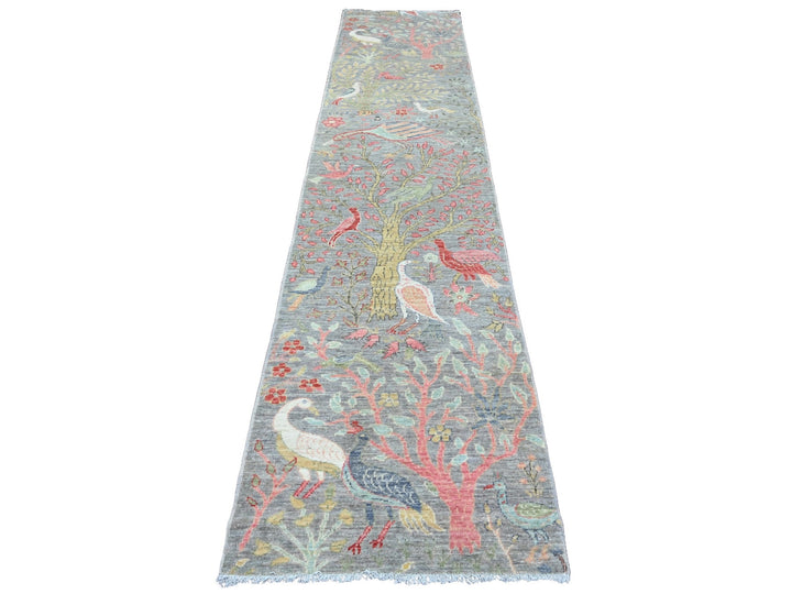 2'7" x 11'8" New Hand Knotted Grey Wool Runner Oriental Rug - MOA10289839