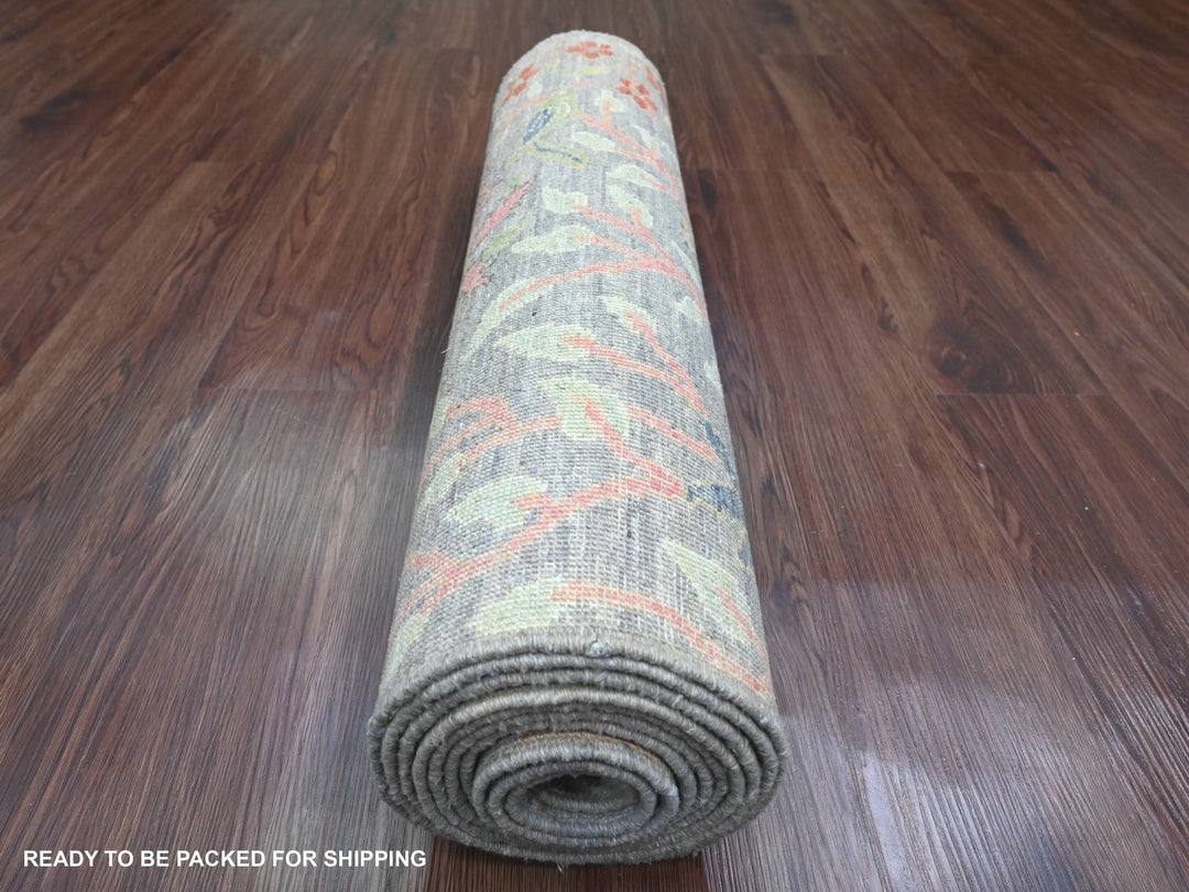 2'7" x 11'8" New Hand Knotted Grey Wool Runner Oriental Rug - MOA10289839
