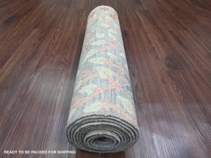 2'7" x 11'8" New Hand Knotted Grey Wool Runner Oriental Rug - MOA10289839