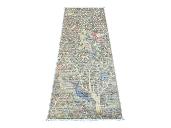 2'4" x 6'1" New Hand Knotted Grey Wool Runner Oriental Rug - MOA10289840