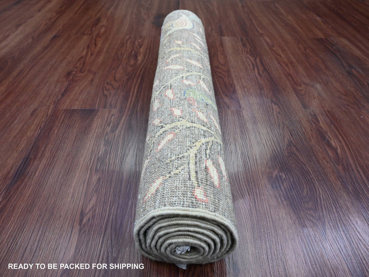 2'4" x 6'1" New Hand Knotted Grey Wool Runner Oriental Rug - MOA10289840