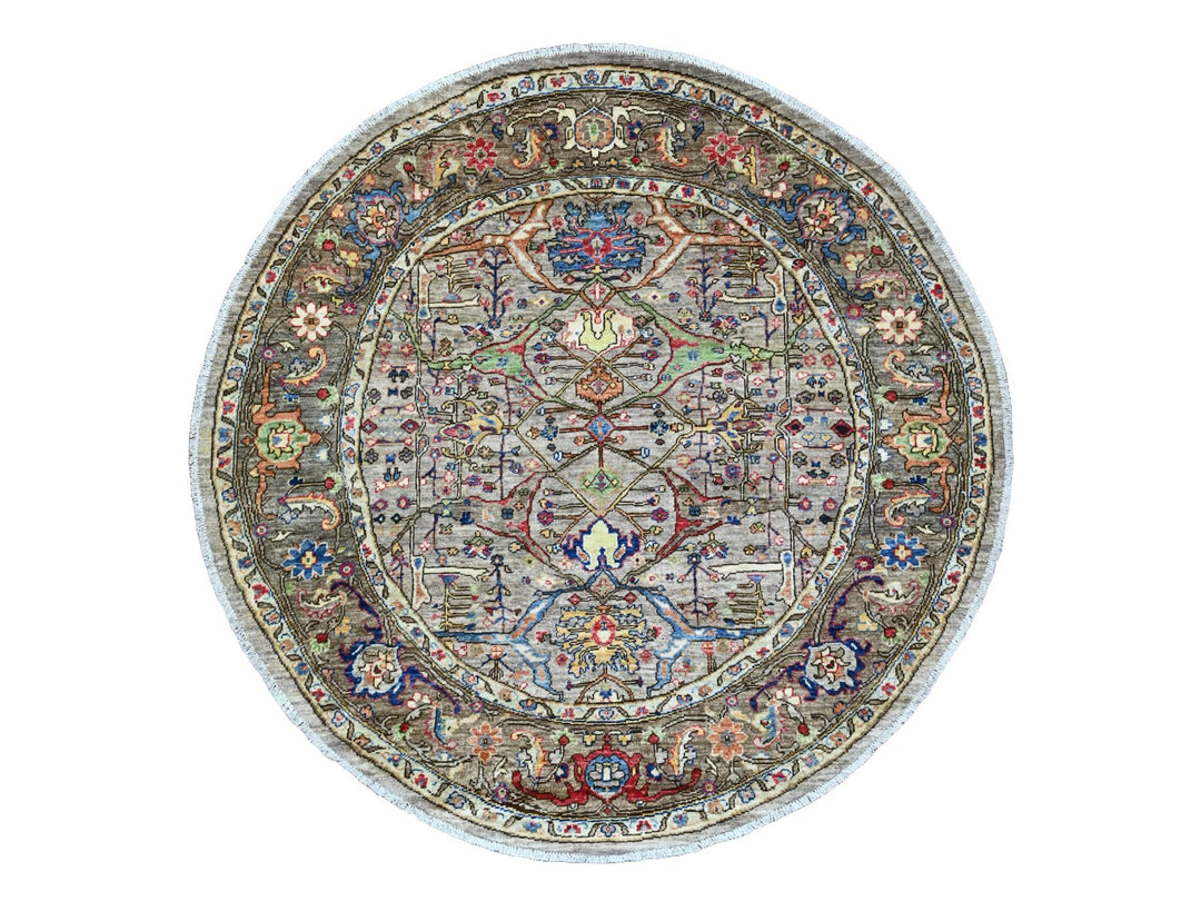 5'9" x 5'11" New Hand Knotted Grey Wool Round Oriental Rug - MOA10289842