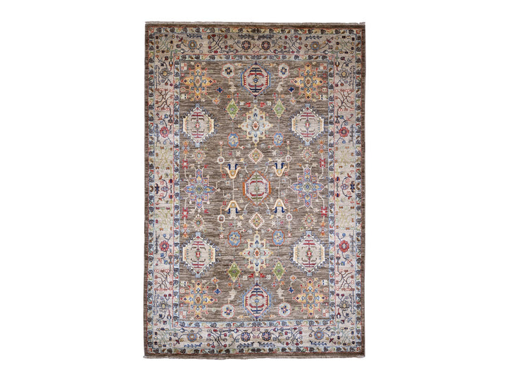 6'0" x 9'1" New Hand Knotted Brown Wool Rectangle Oriental Rug - MOA10289843