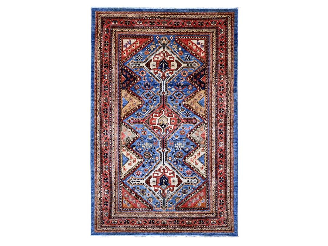 5'11" x 9'0" New Hand Knotted Blue Wool Rectangle Oriental Rug - MOA10289844