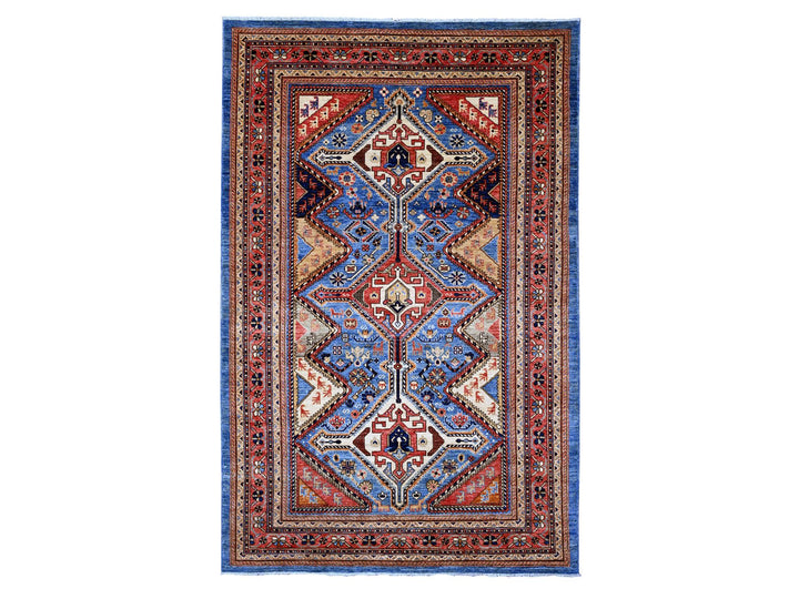 5'11" x 9'0" New Hand Knotted Blue Wool Rectangle Oriental Rug - MOA10289844