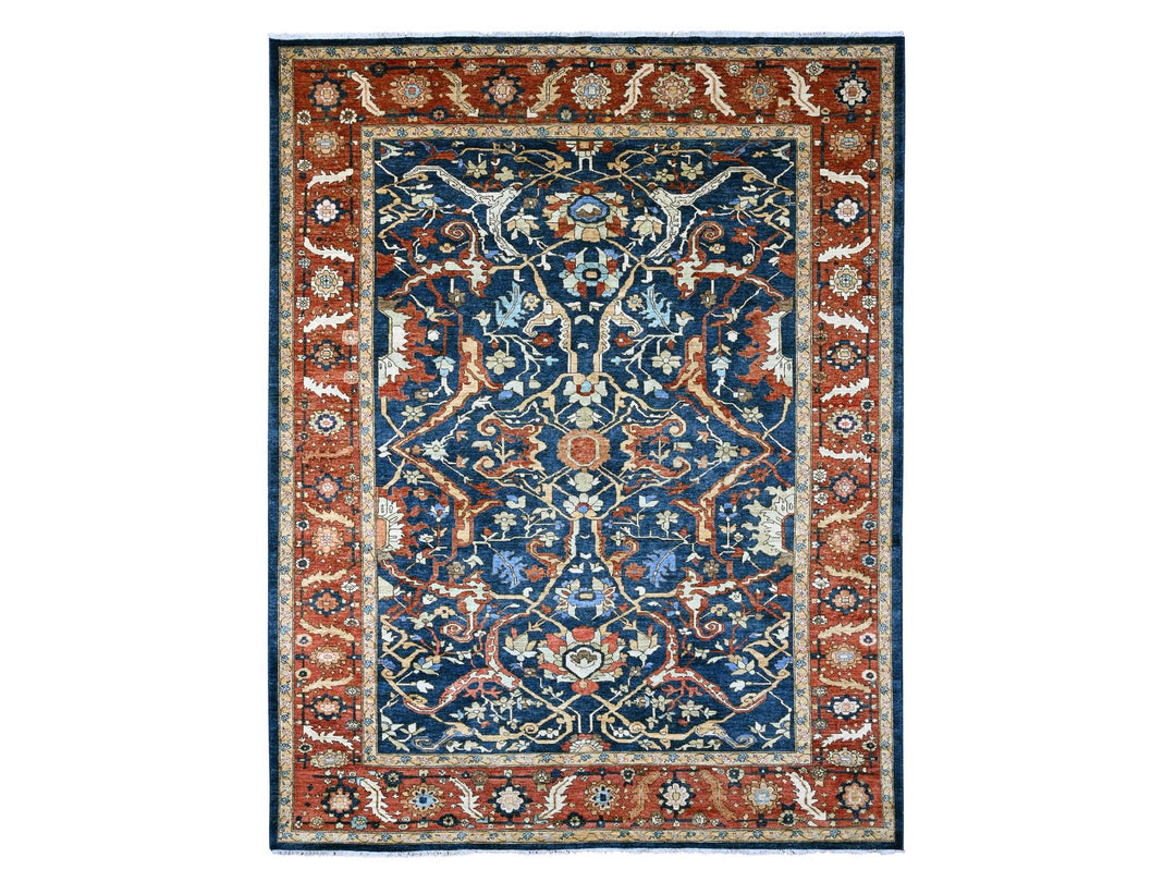9'1" x 11'8" New Hand Knotted Blue Wool Rectangle Oriental Rug - MOA10289852