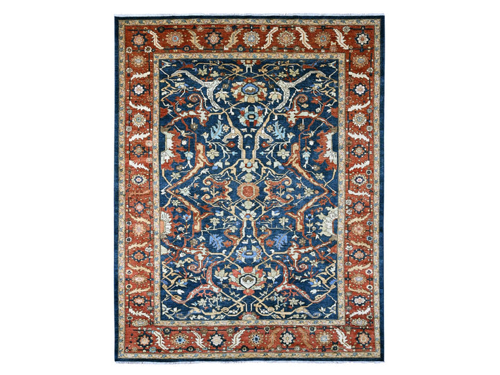 9'1" x 11'8" New Hand Knotted Blue Wool Rectangle Oriental Rug - MOA10289852