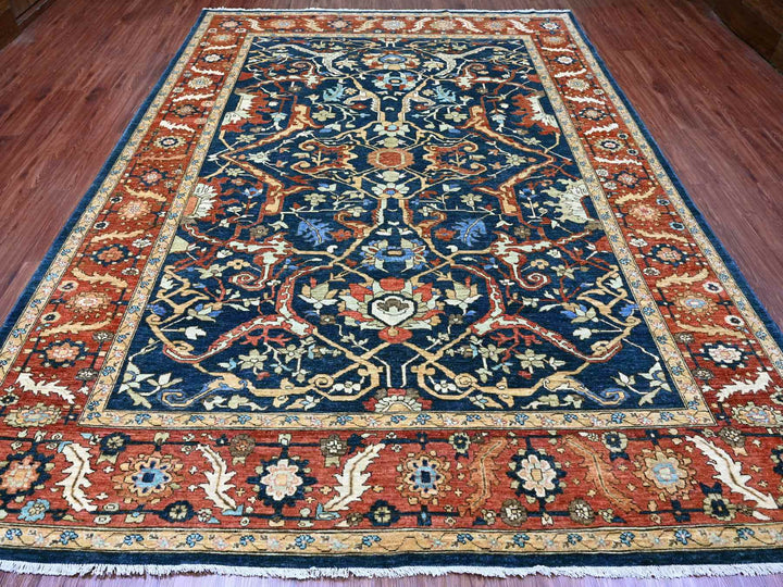 9'1" x 11'8" New Hand Knotted Blue Wool Rectangle Oriental Rug - MOA10289852