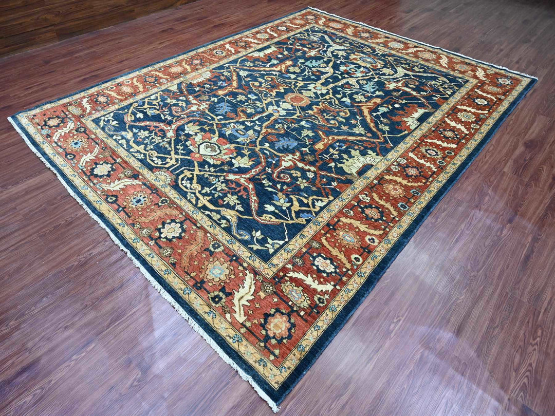 9'1" x 11'8" New Hand Knotted Blue Wool Rectangle Oriental Rug - MOA10289852