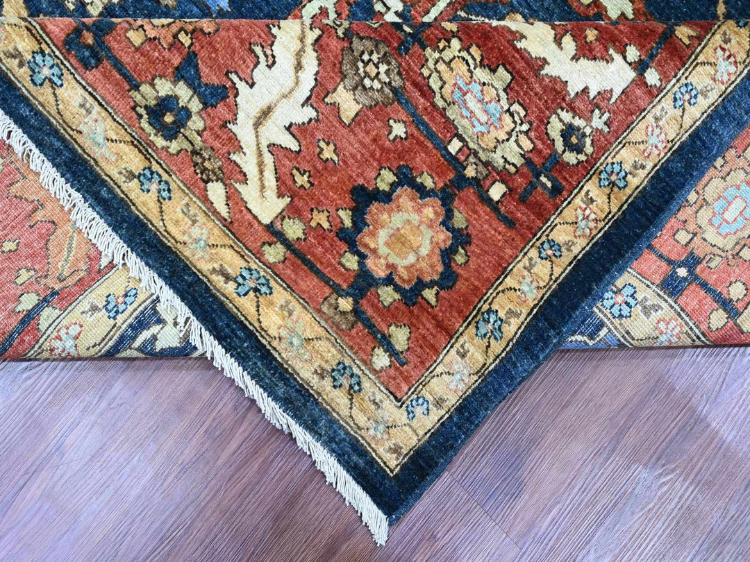 9'1" x 11'8" New Hand Knotted Blue Wool Rectangle Oriental Rug - MOA10289852