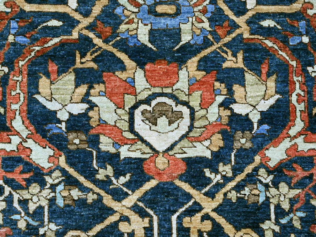 9'1" x 11'8" New Hand Knotted Blue Wool Rectangle Oriental Rug - MOA10289852