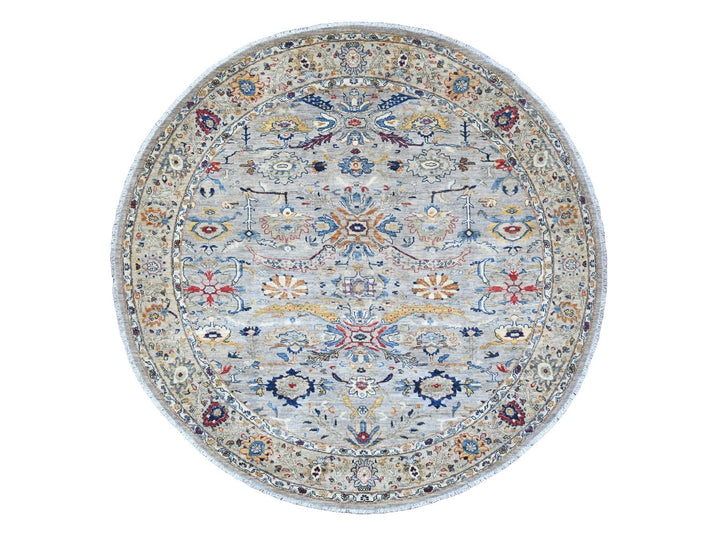 7'7" x 7'7" New Hand Knotted Grey Wool Round Oriental Rug - MOA10289853