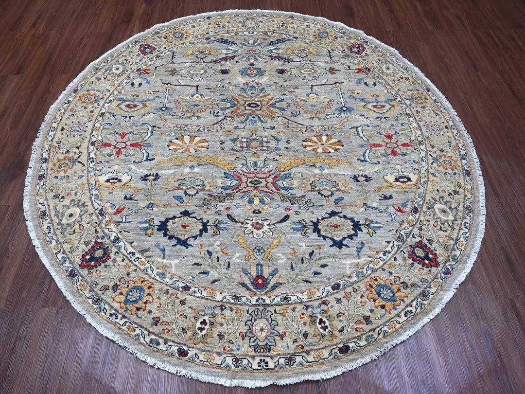 7'7" x 7'7" New Hand Knotted Grey Wool Round Oriental Rug - MOA10289853