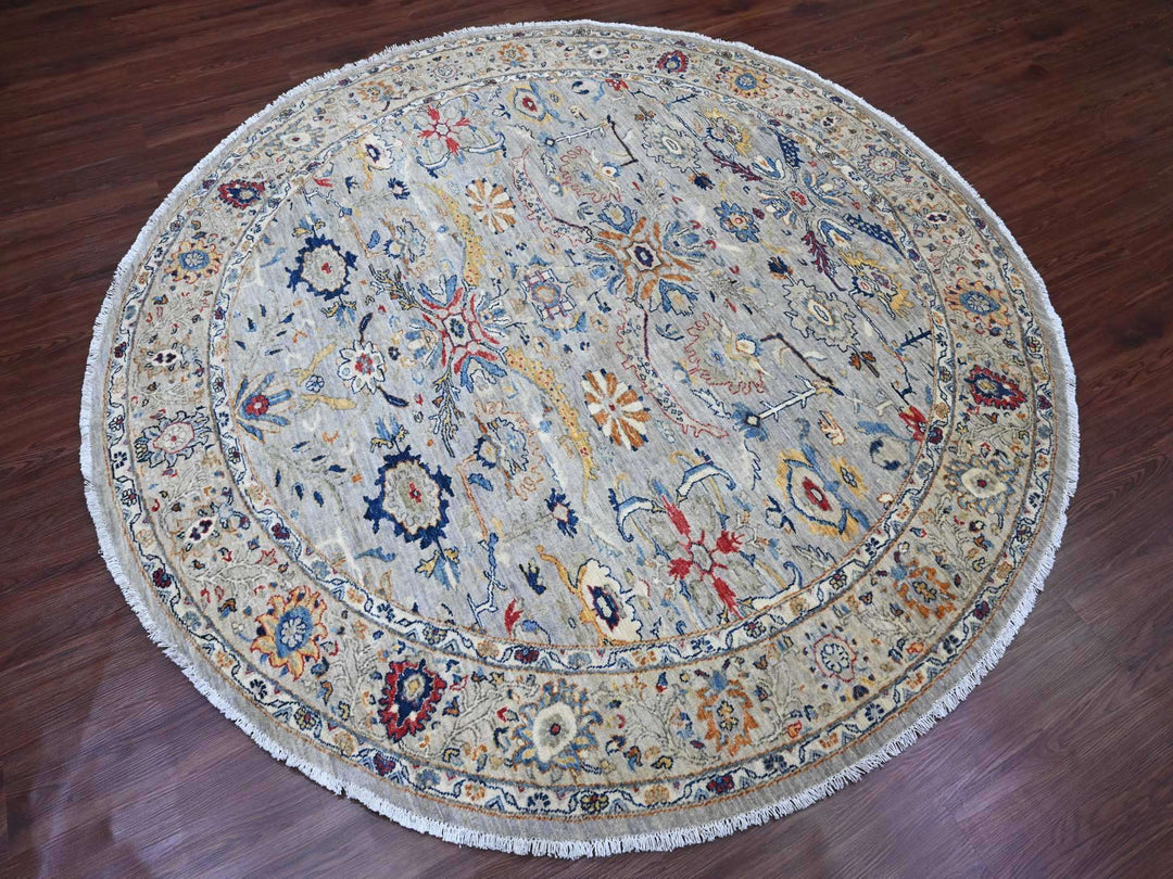 7'7" x 7'7" New Hand Knotted Grey Wool Round Oriental Rug - MOA10289853