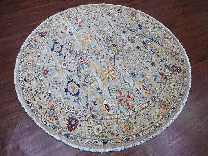 7'7" x 7'7" New Hand Knotted Grey Wool Round Oriental Rug - MOA10289853