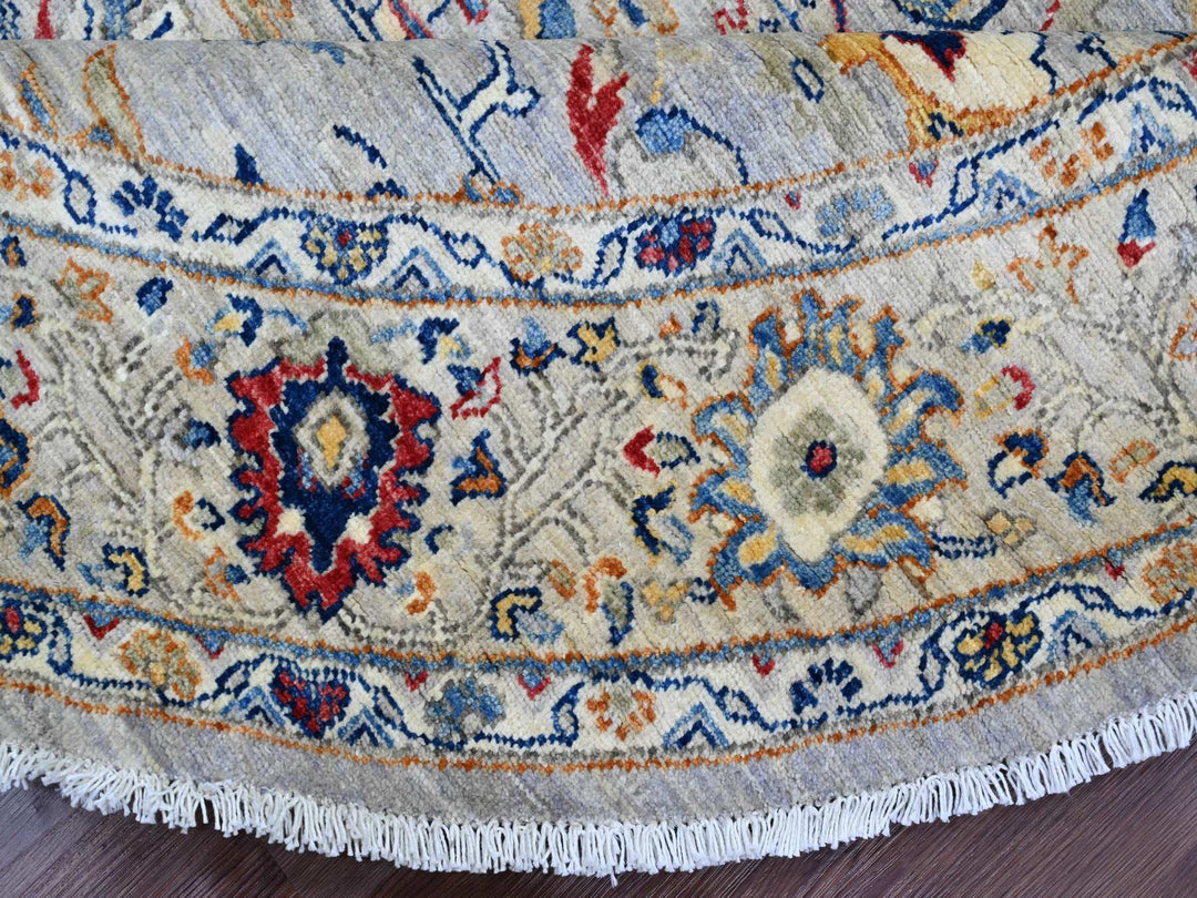 7'7" x 7'7" New Hand Knotted Grey Wool Round Oriental Rug - MOA10289853