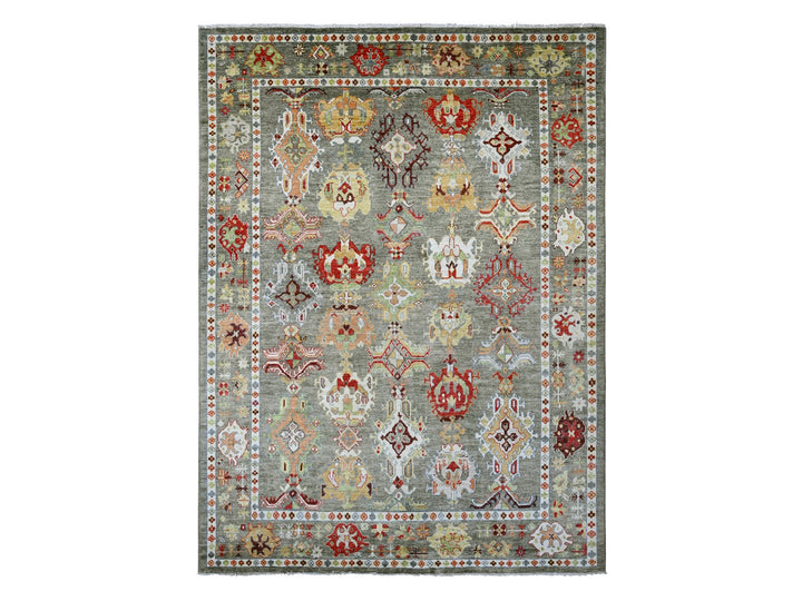 9'10" x 13'3" New Hand Knotted Green Wool Rectangle Oriental Rug - MOA10289859