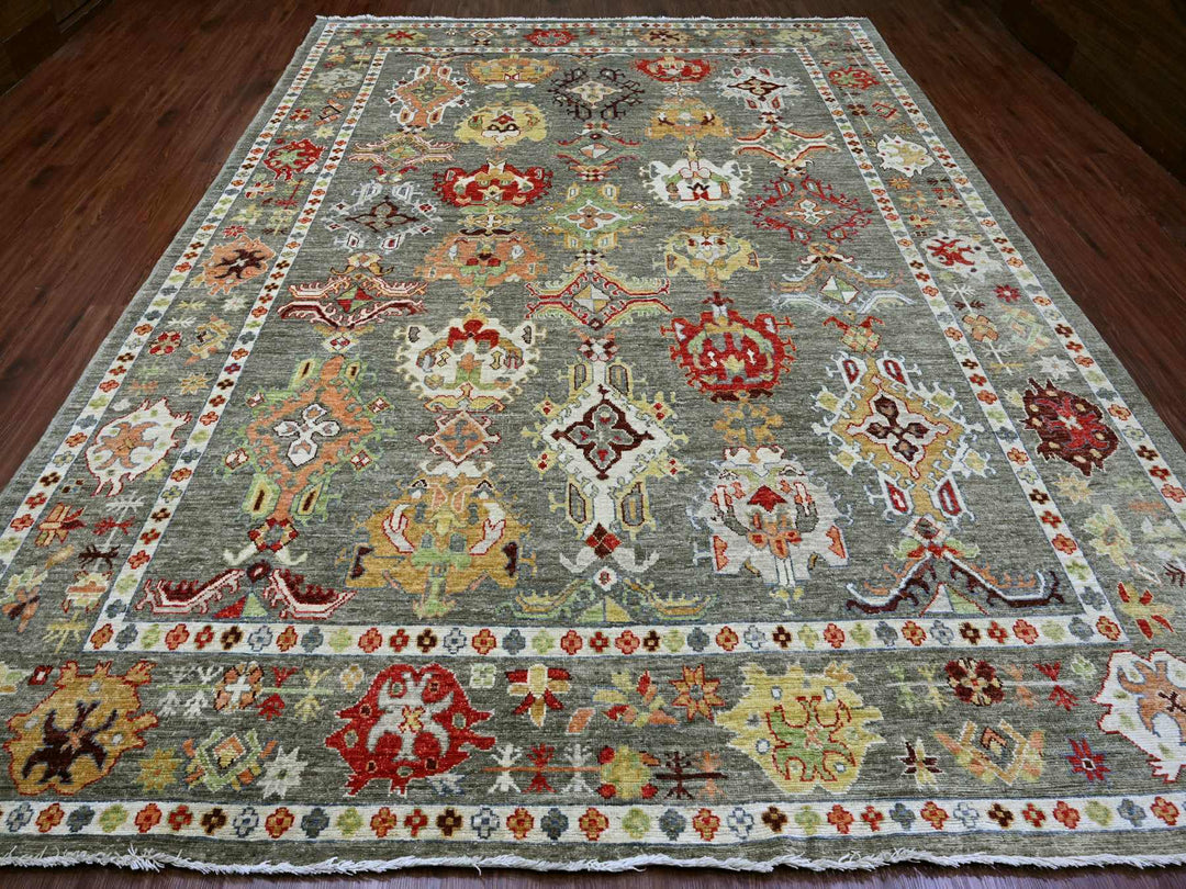 9'10" x 13'3" New Hand Knotted Green Wool Rectangle Oriental Rug - MOA10289859
