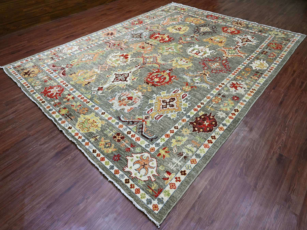 9'10" x 13'3" New Hand Knotted Green Wool Rectangle Oriental Rug - MOA10289859