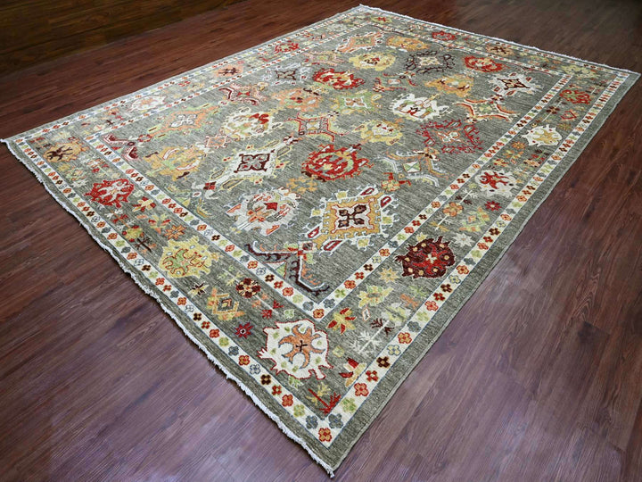 9'10" x 13'3" New Hand Knotted Green Wool Rectangle Oriental Rug - MOA10289859