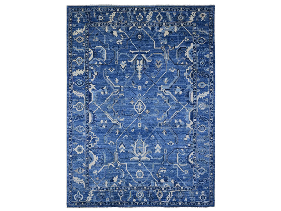 10'1" x 13'9" New Hand Knotted Blue Wool Rectangle Oriental Rug - MOA10289866